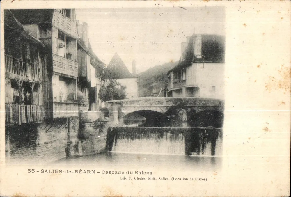 Salies-de-Béarn — Wasserfall von Saleys — Lib. F. Clédés, Verlag Salies - Vorderseite