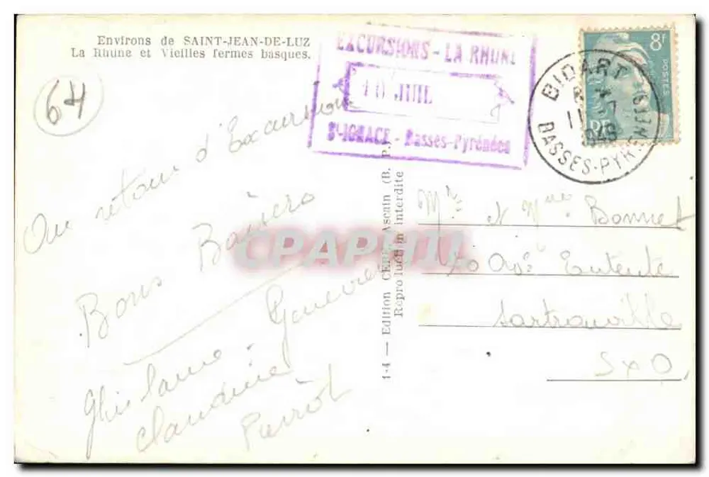 Environs de SAINT-JEAN-DE-LUZ — La Rhune et Vieilles fermes basques — Édition CERASIN - Verso