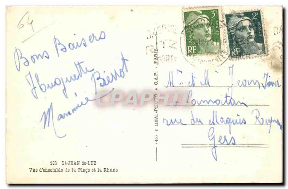 St-Jean-de-Luz — Panoramablick auf den Strand und die Rhune — C.A.P. (Verleger) - Rückseite