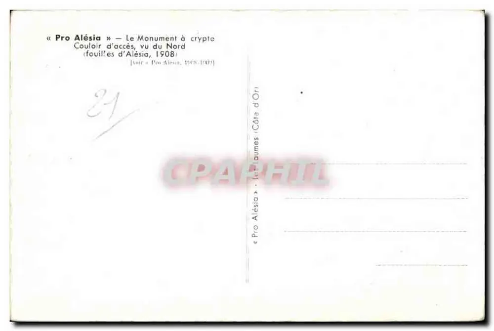 Pro Alésia — O Monumento com Cripta, Corredor de Acesso visto do Norte — escavações de Alésia, 1908 - Verso