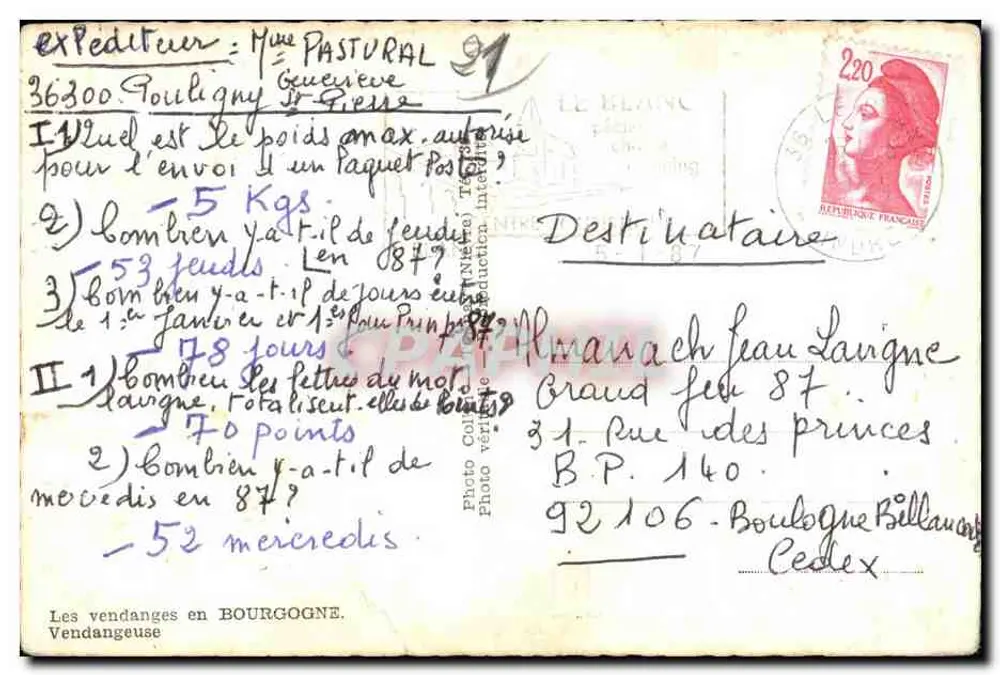 Colheira na Borgonha — Foto Col. N°91 — Editor Le Blanc - Verso