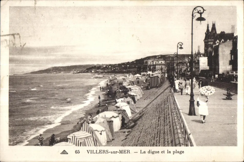Villers-sur-Mer — Die Digue und der Strand — Antike Ansichtskarte n°65, Verlag Antike Ansichtskarte - Vorderseite