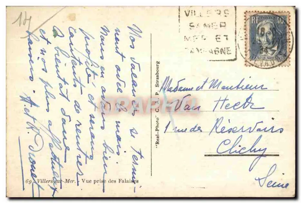 Villers-sur-Mer — Ansicht vom Kliff — Verlag C. P. Strasbourg - Rückseite