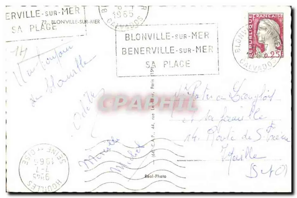 Blonville-sur-Mer — Lembrança da prefeitura e da postagem — Louis Charf, Arquiteto - Verso