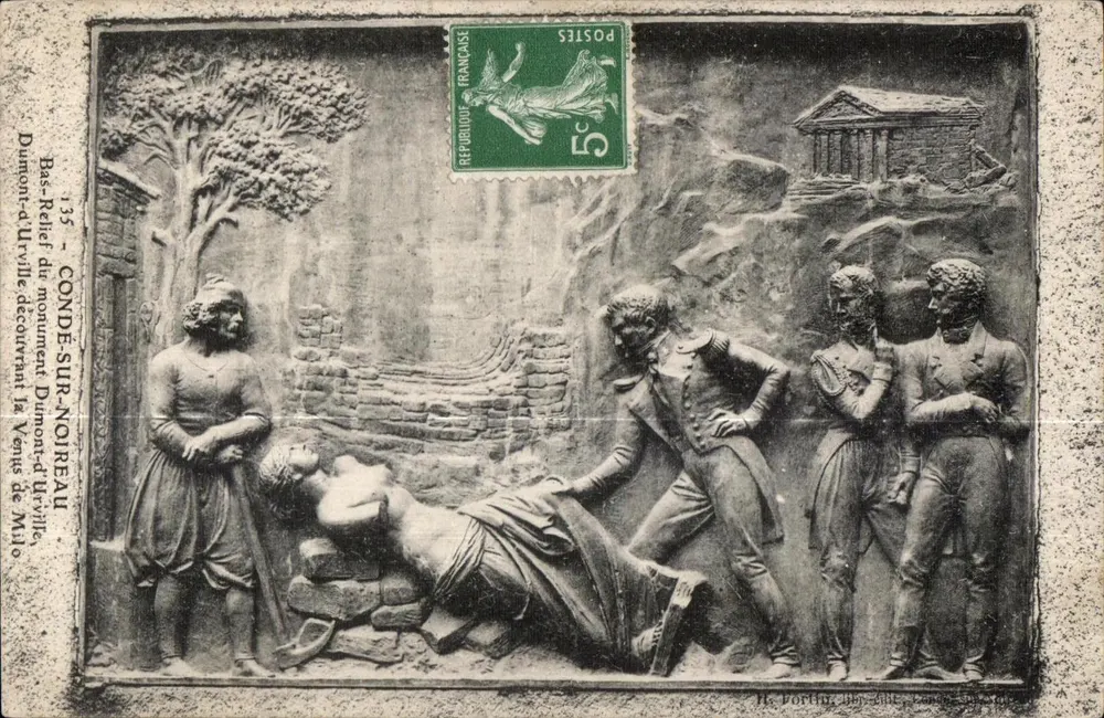 Relief des Denkmals Dumont-d'Urville in Condé-sur-Noireau — H. Portier, lith. All. Paris - Vorderseite