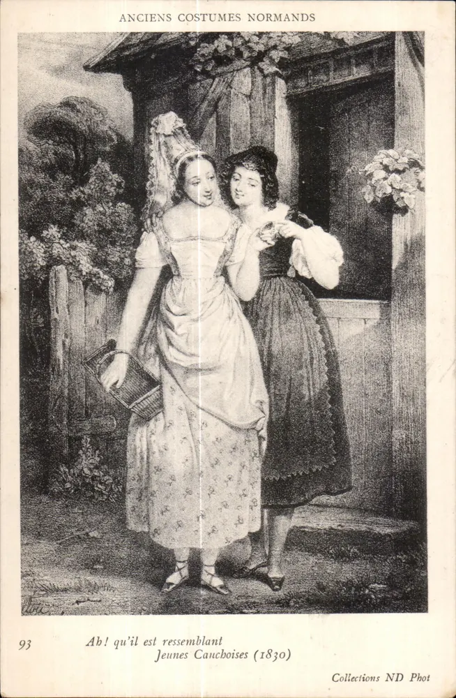 Jovens Cauchois(es) — Velhos trajes normandos — Collections ND Phot, n°93 - Frente