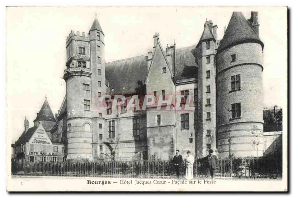 Bourges — Hotel Jacques Cœur — Fassade am Graben — J. FOUCHER Drucker-Verleger - Vorderseite