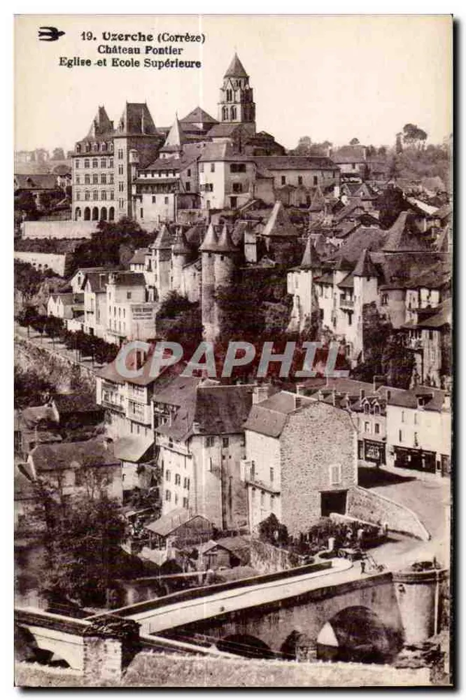 Uzerche (Corrèze) — Schloss Pontlier, Kirche und Hochschule - Vorderseite