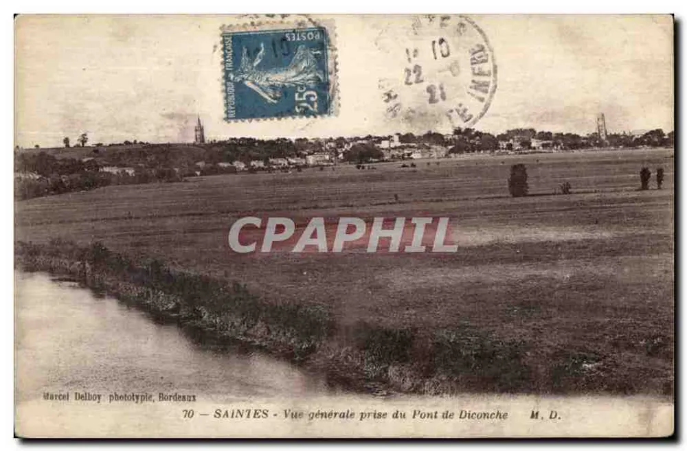 Saintes - Vista general tomada desde el Puente de Diconche — Marcel Delboy fototipia, Burdeos, n°70 - Anverso