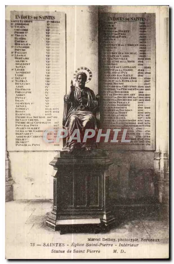 Saintes - Kirche Saint-Pierre - Statue des Petrus — Marcel Delboy, Phototypie, Bordeaux - Vorderseite