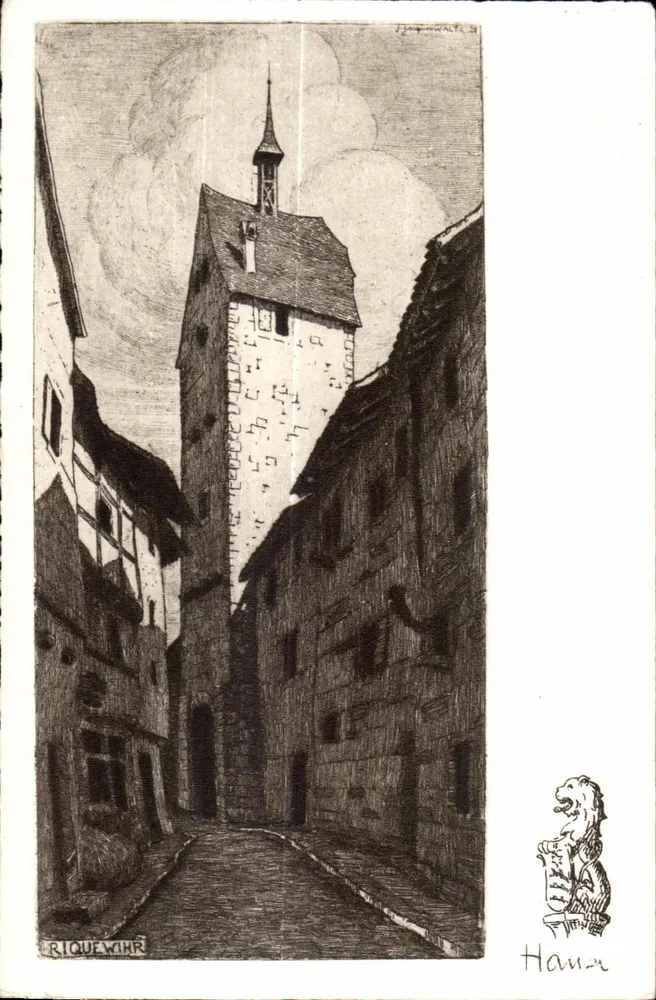 Torre da Hora em Riquewihr — gravura — Riquewihr - Frente