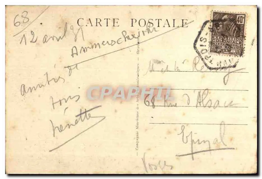 Trois-Épis (alt. 700 m.) — Ansicht zur Kirche Notre-Dame und zur Post — Gesellschaft Miséricorde des Arts Décoratifs - Rückseite