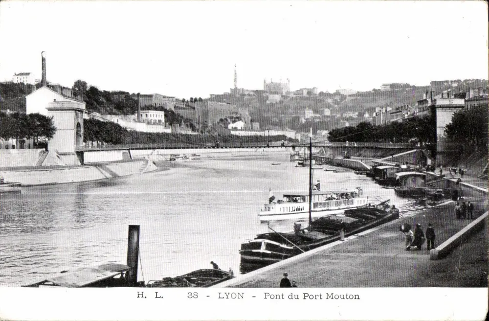 LYON - Pont du Port Mouton — vue du Rhône avec bateaux et quai, éditeur H. L., n° 38 - Voorkant