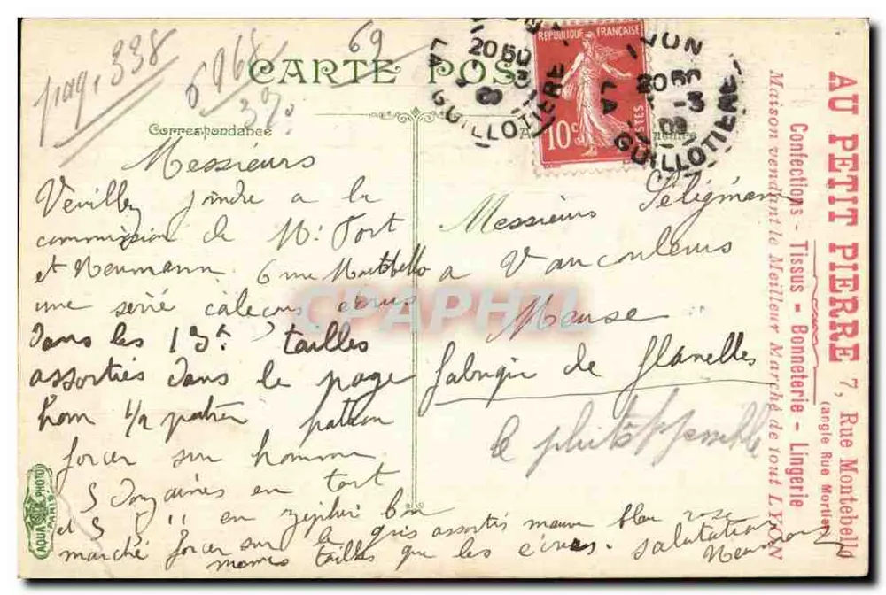 Lyon - Place Carrot & Cours du Midi — Bilhete postal antigo n° 42, editor C. Lévy - Verso