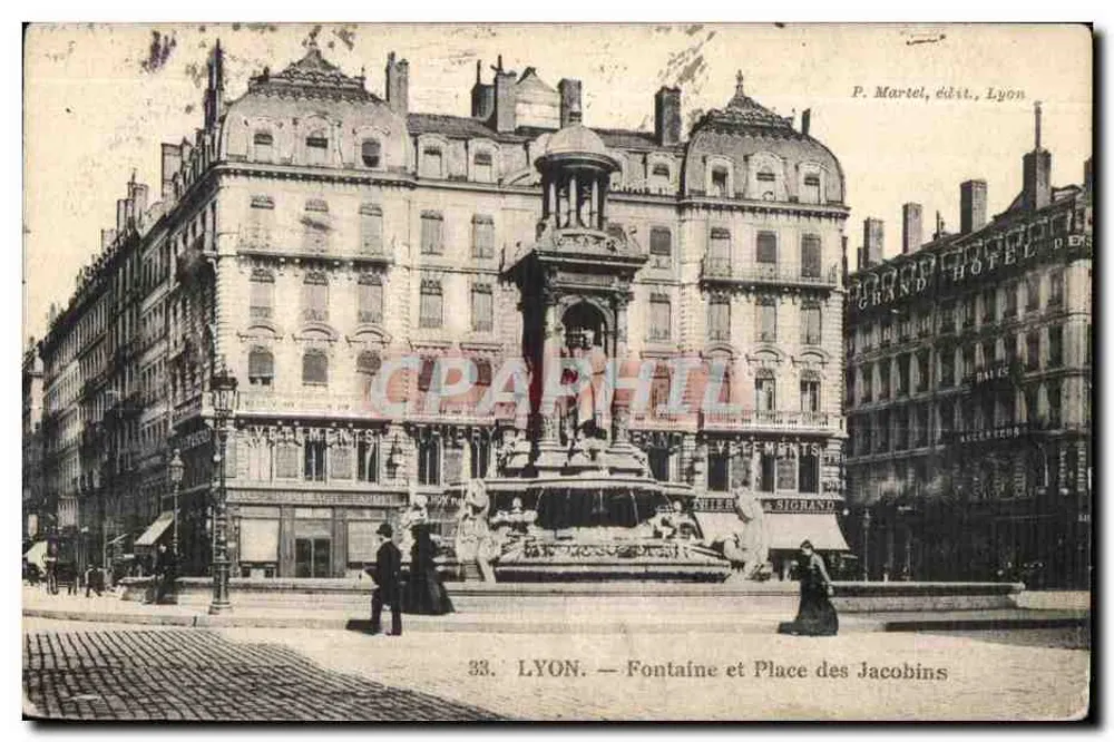 LYON — Fontäne und Place des Jacobins — P. Martel, Verlag Lyon - Vorderseite