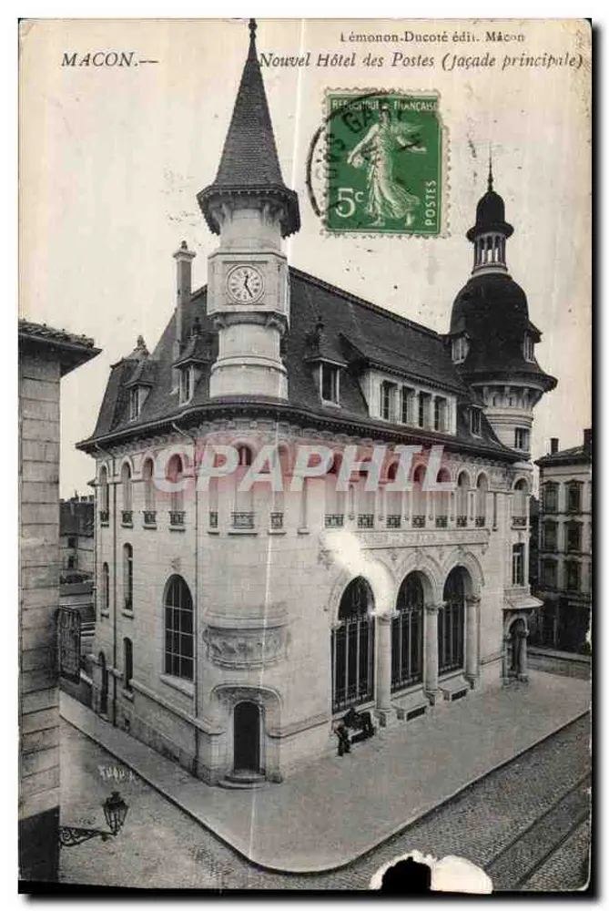 Mâcon — Nouvel Hôtel des Postes (façade principale) — Lémonon-Ducoté éditeur, Mâcon - Anverso
