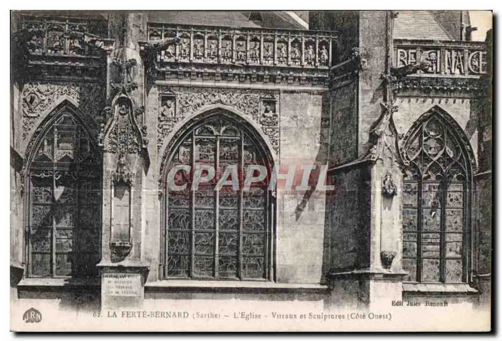 La Ferté-Bernard (Sarthe) — Die Kirche — Farbglasfenster und Skulpturen (Westseite) - Vorderseite