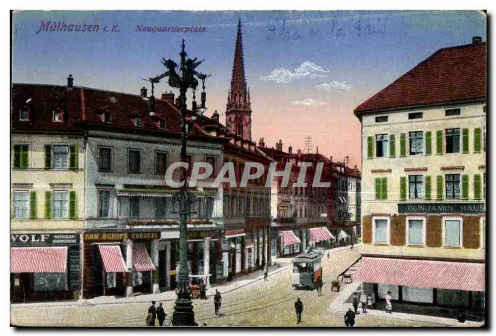 Mülhausen i. E. — Neuquartierplatz — editor WOLF - Frente