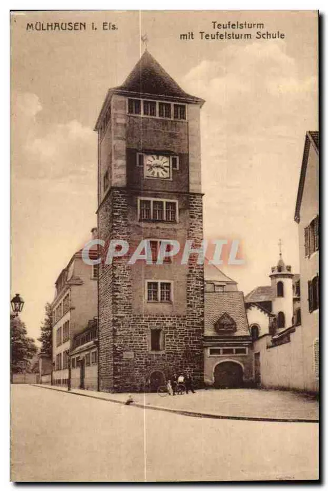 Mülhausen i. Els. — Teufelsturm com Escola Teufelsturm — editor não visível - Frente