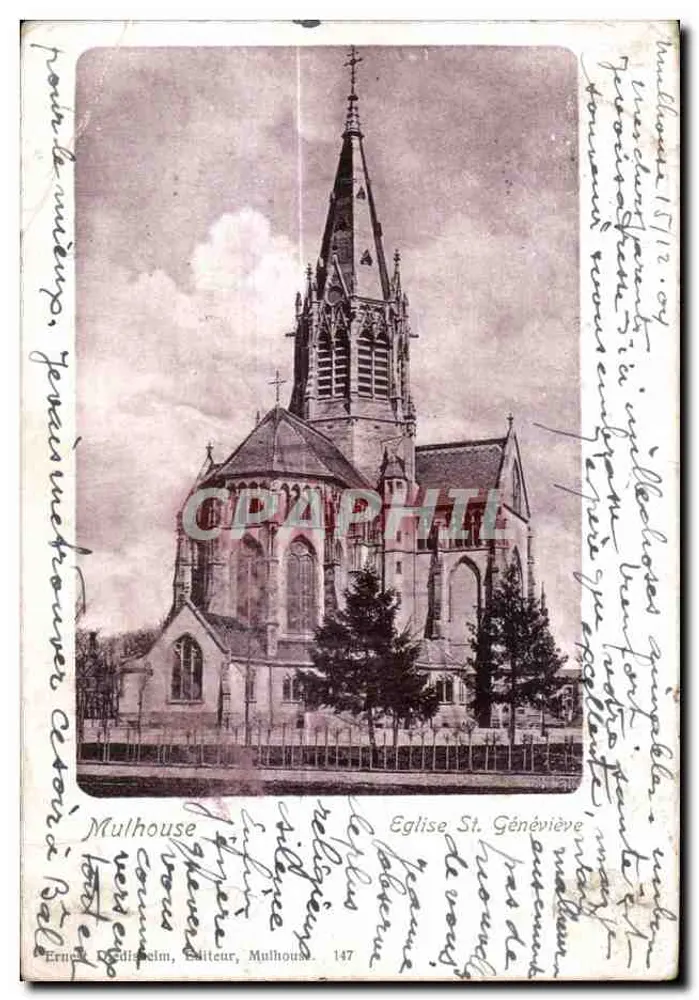 Igreja de Saint-Généviève — Mulhouse — Editor Ernouf, n°147 - Frente