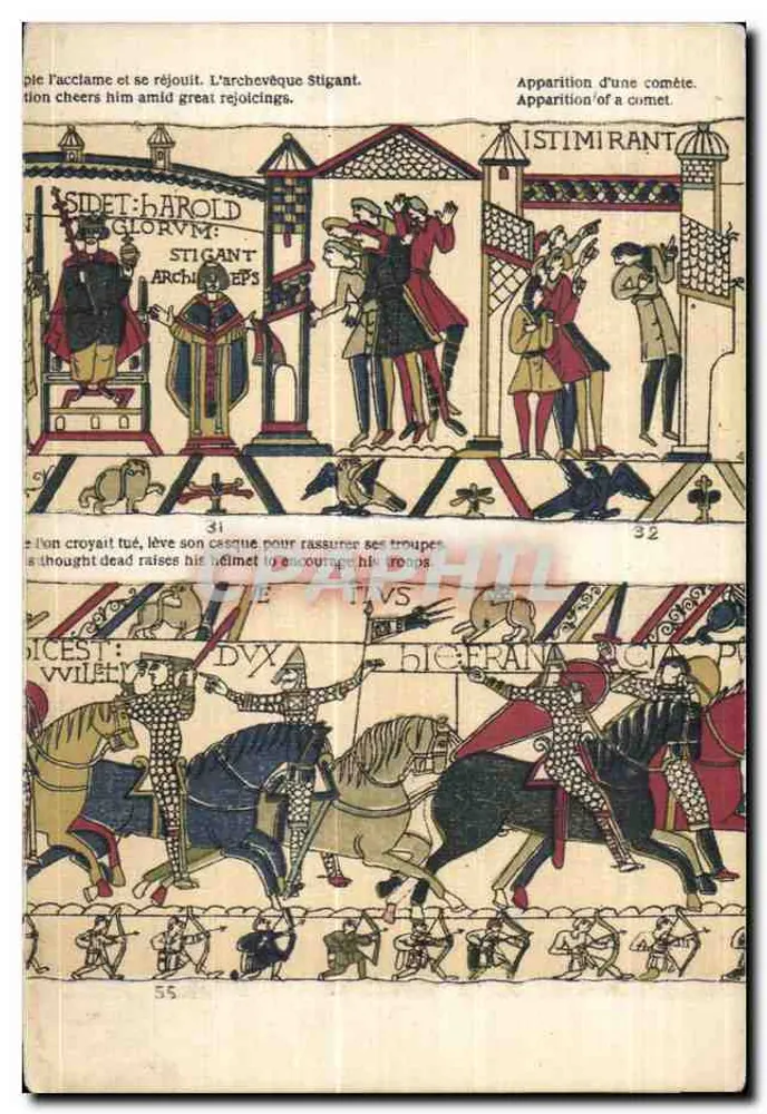 Cenas históricas medievais — ilustração do relato da morte de Harold Godwinson e da aparição de uma cometa — editor desconhecido - Frente