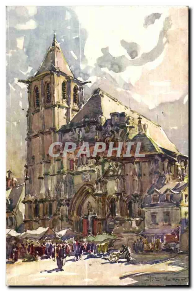 Kirche Saint-Pierre — lebhaftes Marktgeschehen — Zeichnung von Walter W. Wagner - Vorderseite