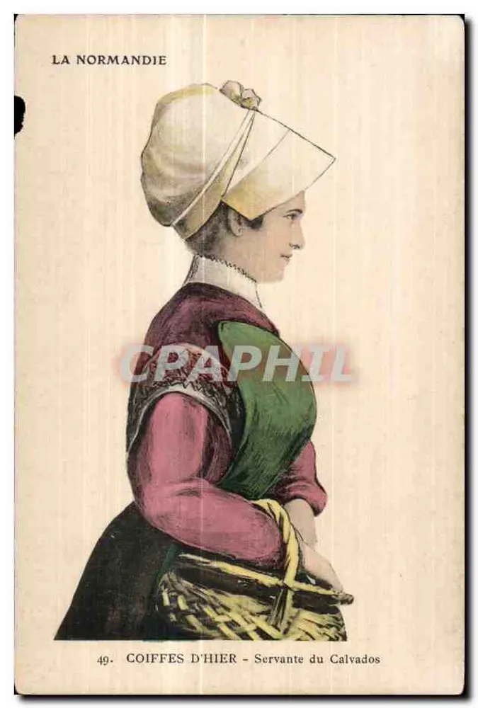 Alte Kopfbedeckungen - Dienstmädchen aus dem Calvados — Normandie, Nr. 49 - Vorderseite