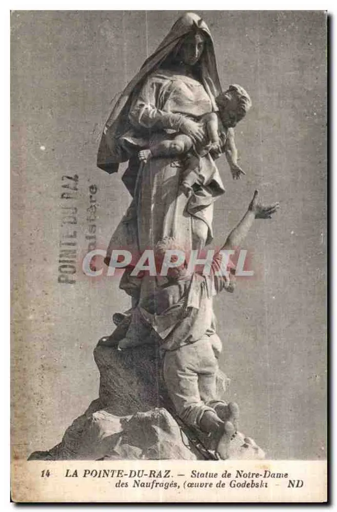 Die Pointe-du-Raz — Statue der Notre-Dame des Naufragés — Werk von Godebski - Vorderseite