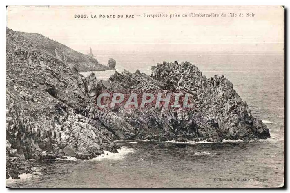 Die Pointe du Raz — Aussicht vom Embarkationspunkt der Île de Sein — Sammlung Variarn, N° 3663 - Vorderseite