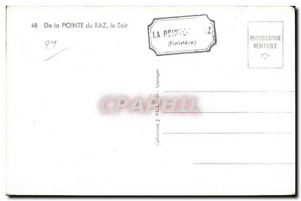 A Ponta do Raz — Noite — Fotografia Verdadeira — J. Villard, Quimper - Verso