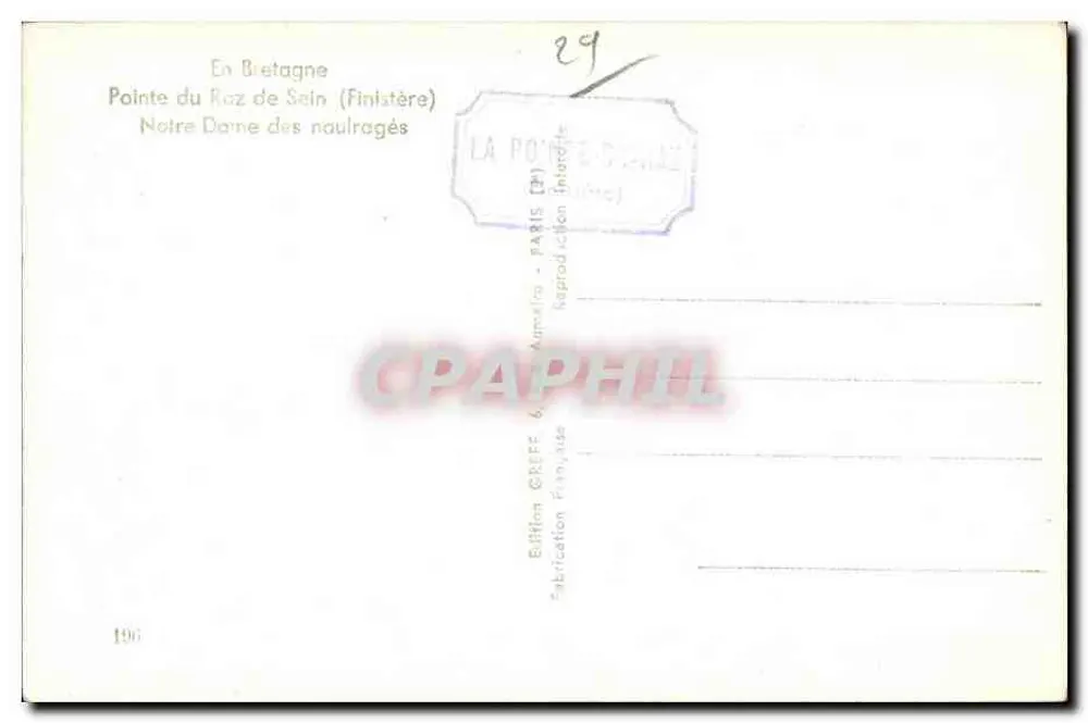 Notre-Dame-des-Naulragés — Pointe du Roz de Sein (Finistère) — Edition Greff - Rückseite