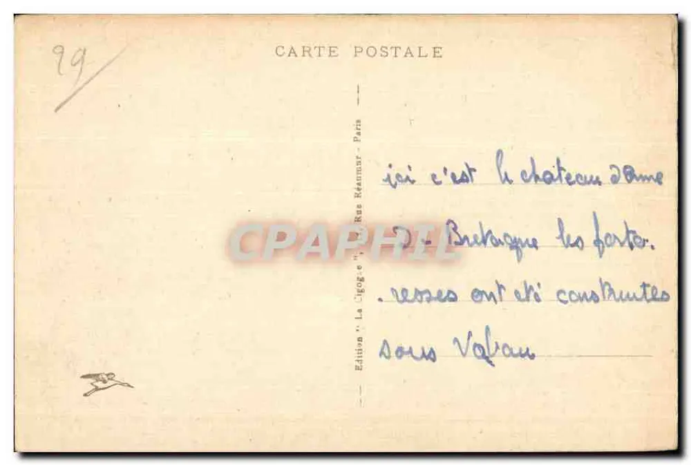 Brest - O Castelo (lado Leste) — Edição La Cigogé, Paris, n° 67 - Verso