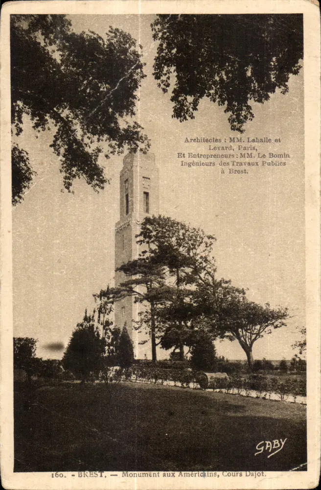 BREST — Monument aux Américains, Cours Dajot — éditeur SABY, n° 160 - Frente