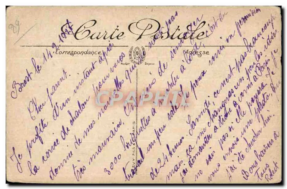 Brest — La Place du Château — éditeur LL. n°89 - Verso