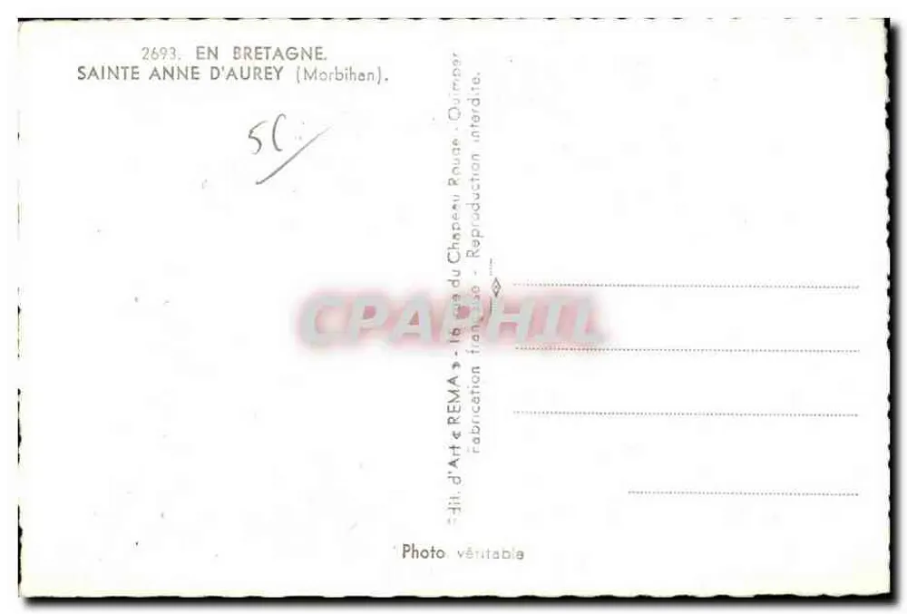 Sainte-Anne d'Aurey — Morbihan — editor REMA, n° 2693 - Verso