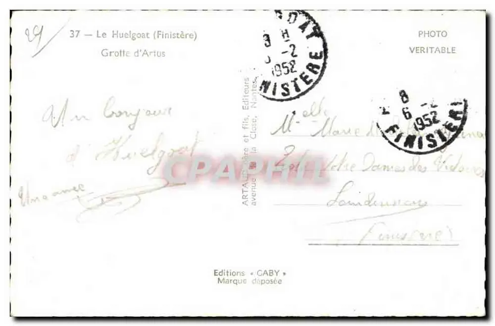 Gruta de Artus — Finistère — Edições Caby - Verso
