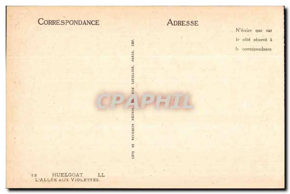 Allée aux Violettes — Huelgoat — Imp. Lex et Meurders Reunis, Paris - Rückseite