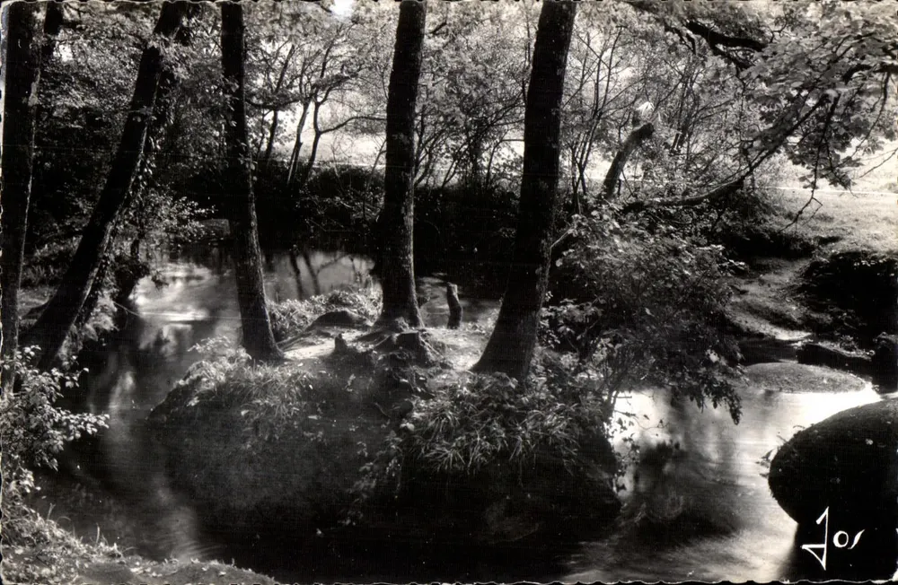 Huelgoat (Finistère) — Avenida Violeta, pequenos ilhotas arborizados contornando o rio — Edições de Arte JOS, Châteaulin - Frente