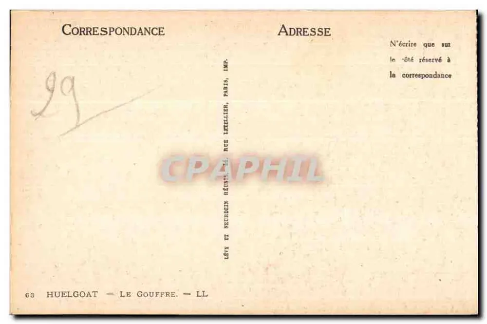 O Gouffre — Huelgoat — Imp. Lévy et Neudrein, Paris - Verso