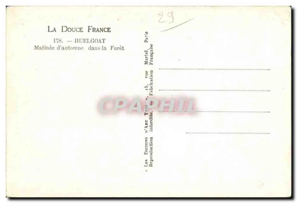 Manhã de outono na Floresta — La Douce France, 178. — HUELGOAT - Verso
