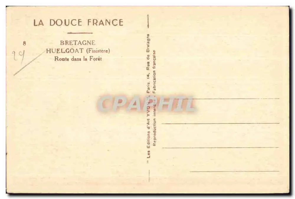 Rota na Floresta — Bretanha (Finistère) — Huelgoat — Éditions d'Art YVO - Verso