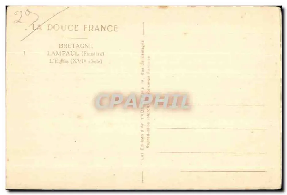 Lampaul (Finière) — Die Kirche (16. Jahrhundert) — Les Éditions d'Art YVOINE, Paris - Rückseite