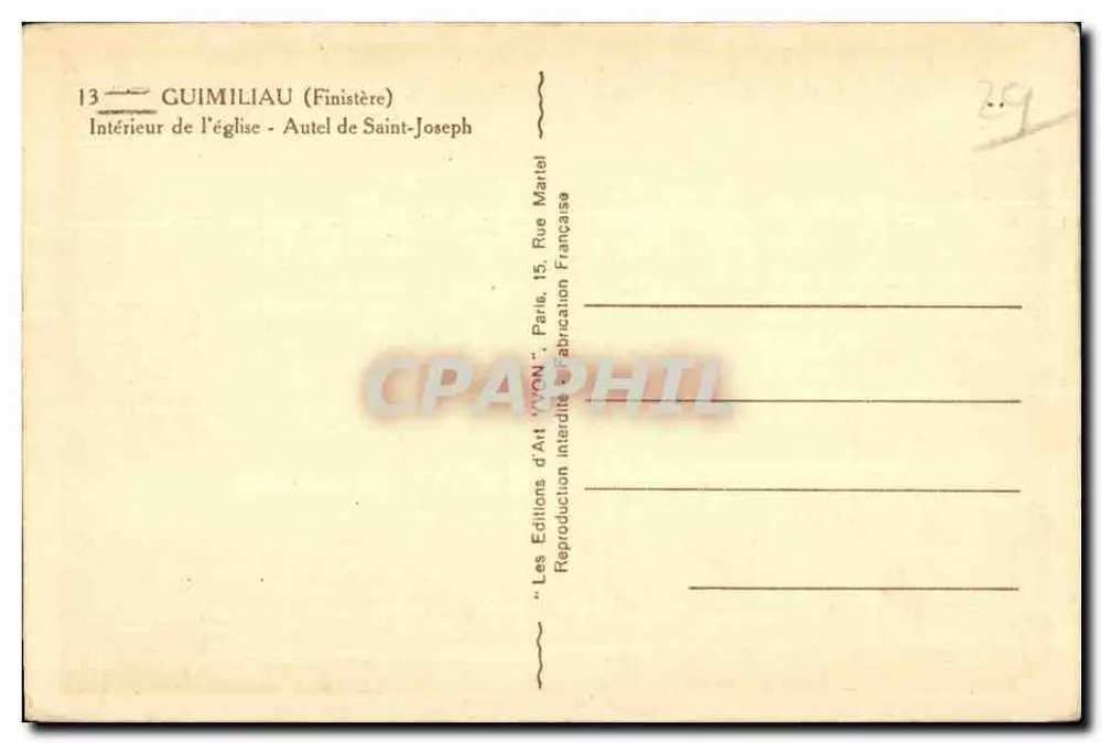 Altar des Heiligen Joseph — Guimiliau (Finistère) — Kunstverlag 'VON' Paris - Rückseite