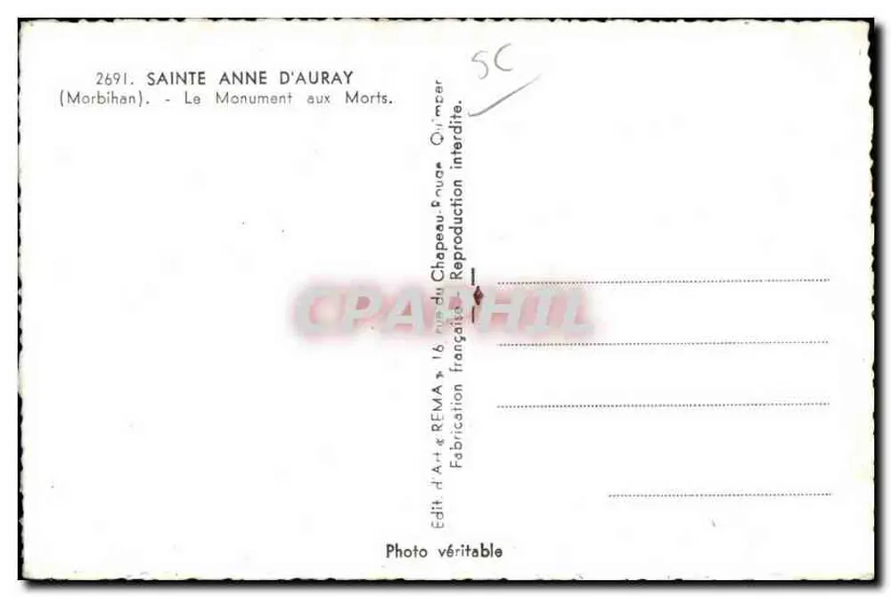 Sainte-Anne-d'Auray — Denkmal für die Toten — Verlag RÉMA, Nr. 2691 - Rückseite