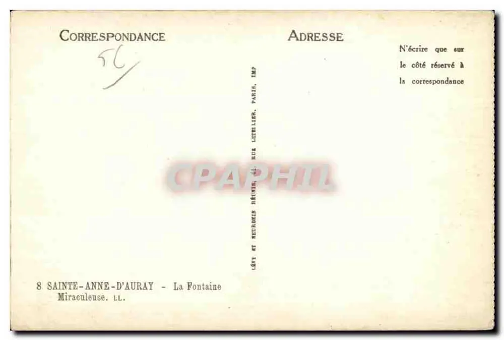 Sainte-Anne-d'Auray — A Fonte Milagrosa — Imp. Letelier, Paris - Verso