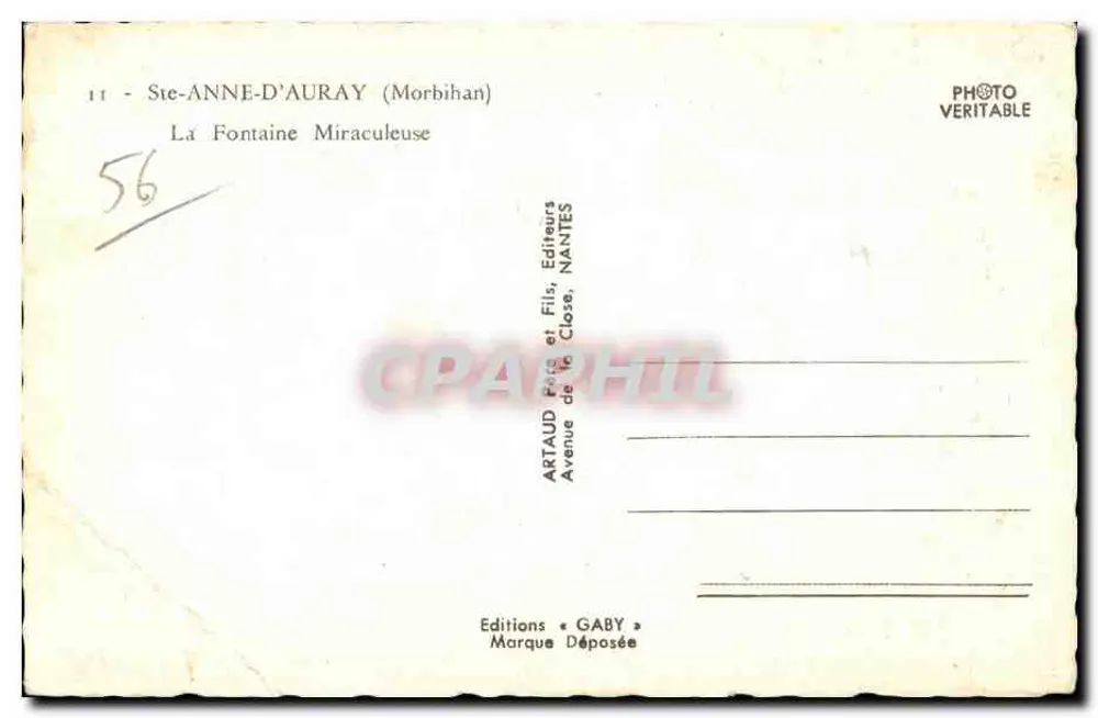 Ste-Anne-d'Auray — La Fontaine Miraculeuse — Éditions Gaby - Verso