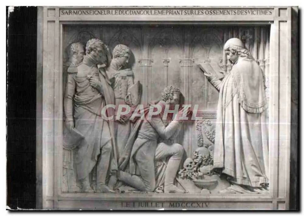 Totenkapelle der Chartreuse d'Auray — Relief darstellend den Herzog von Anjou, der über die Knochen der Opfer betet — 1. Juli 1794 - Vorderseite