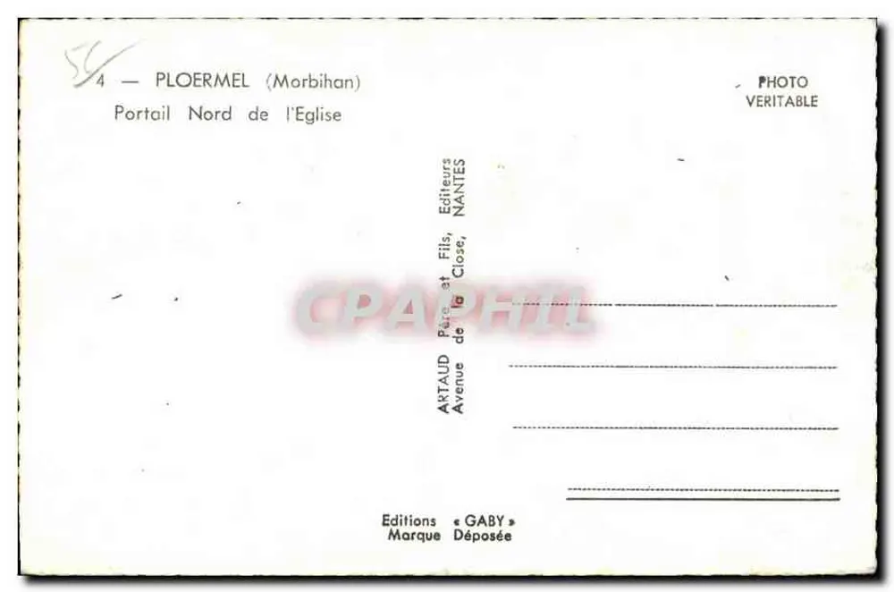 Ploermel (Morbihan) — Nordportal der Kirche — Éditions Gaby - Rückseite