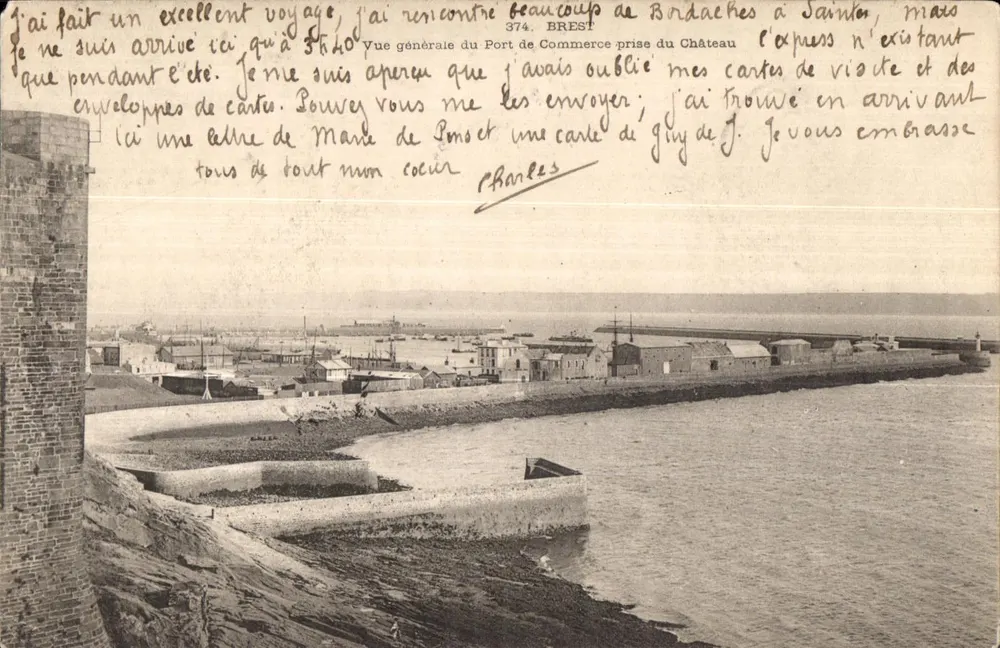 Allgemeiner Blick auf den Hafen von Brest vom Schloss aus — anonymer Verleger, Nr. 374 - Vorderseite