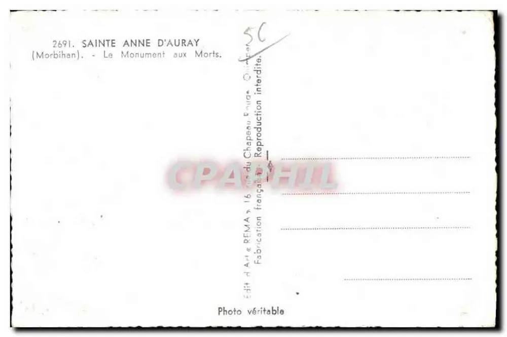 Sainte-Anne-d'Auray — Monument aux Morts — Édit. Réma - Rückseite